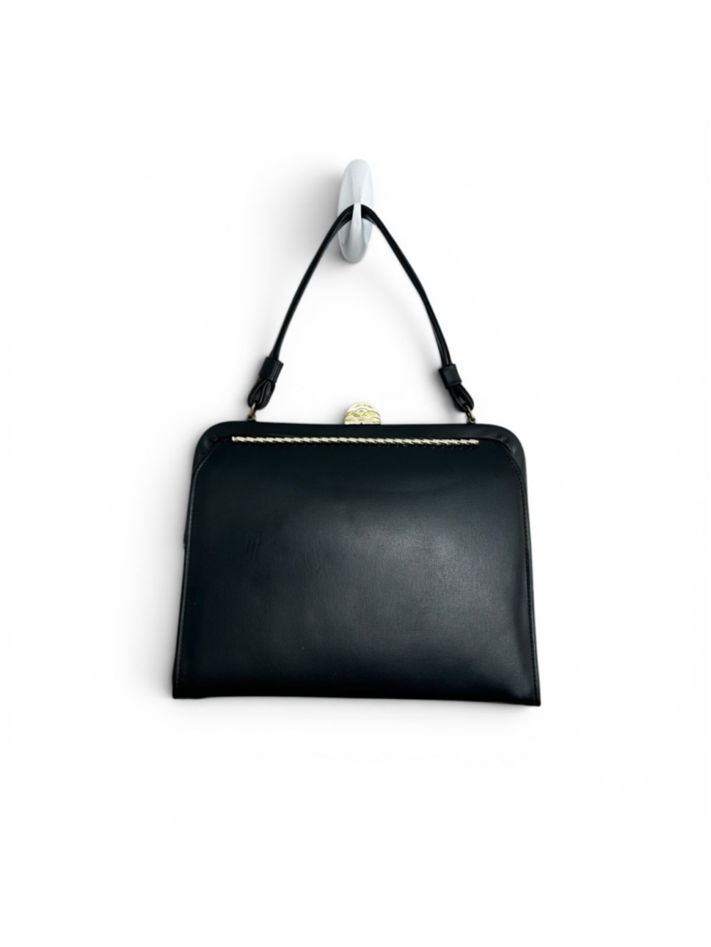 Vintage 1960s Black Top Handle Handbag Red Lining Gold Clasp Mod Purse